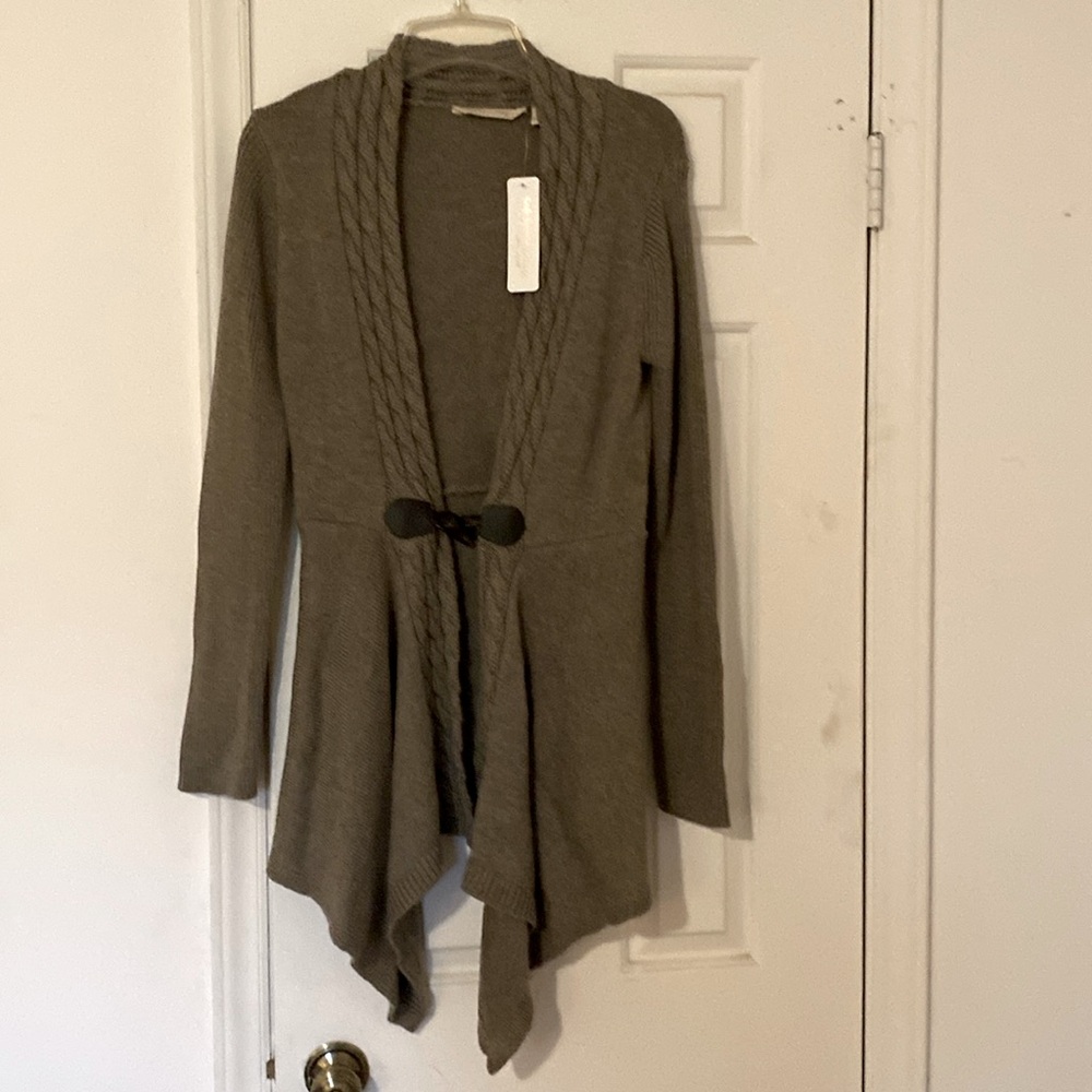 Soft Surroundings Fitted Waist Cardigan Taupe XS